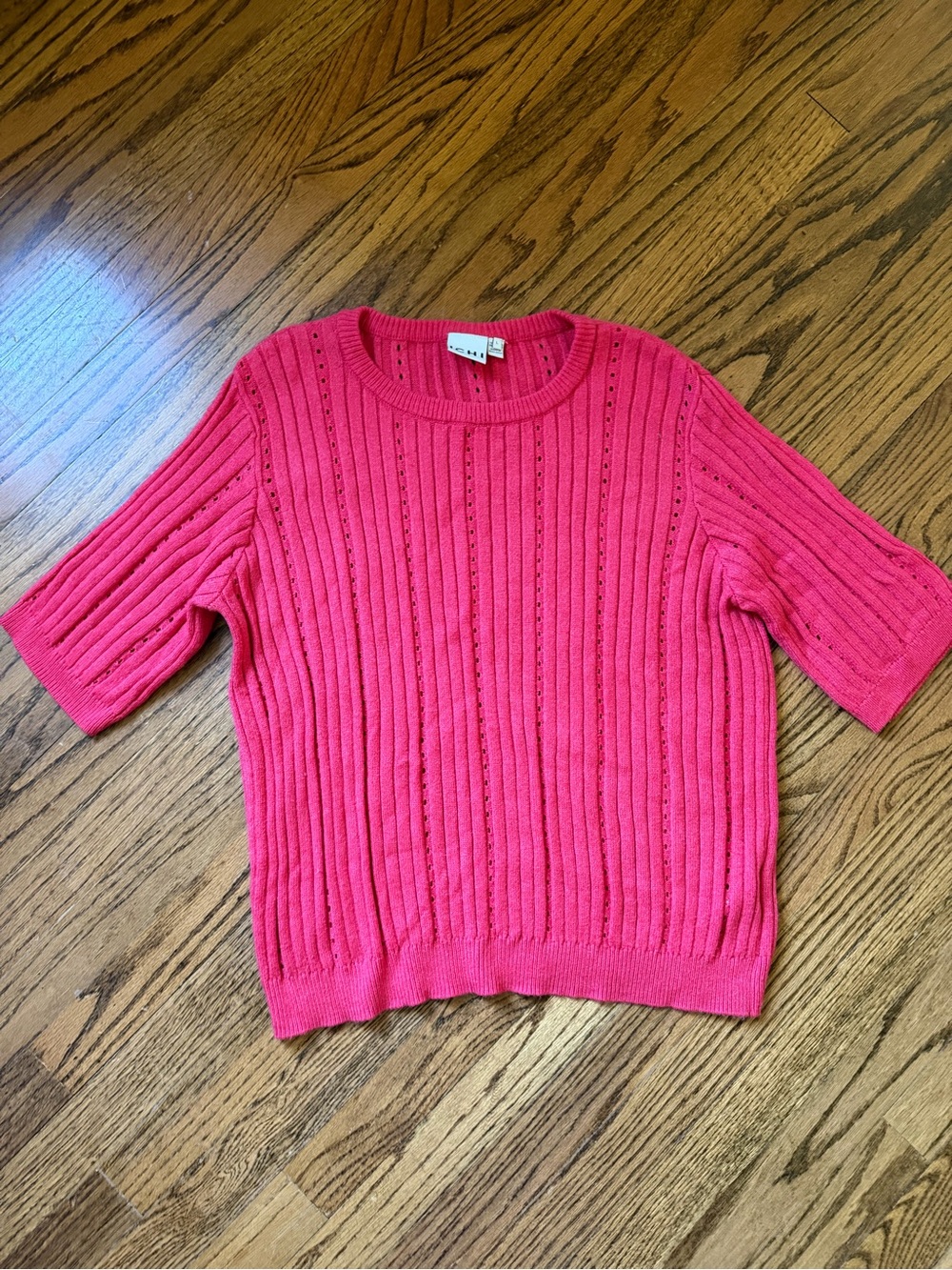 Pink Short-Sleeve Ribbed Sweater - Brand: ICHI